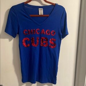 PINK Victoria's Secret Chicago CUBS Baseball Fitted Short Sleeve Tee